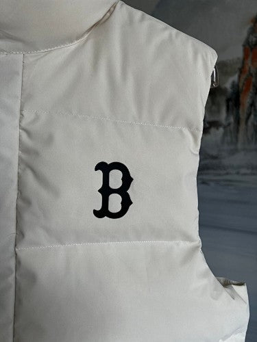 MLB White B Logo Quilted Puffer Vest with Oversized Back Graphic