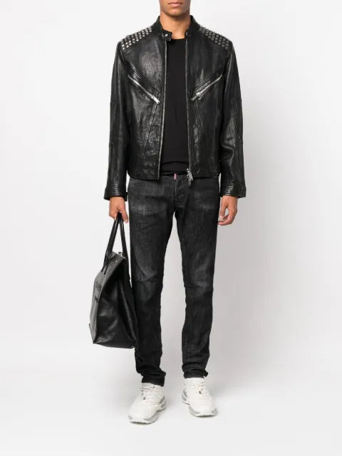 DSQUARED2 studded leather biker jacket