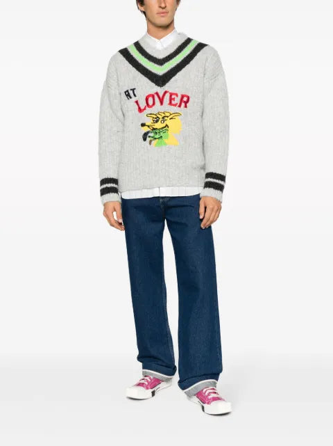 ERL embroidered V-neck jumper