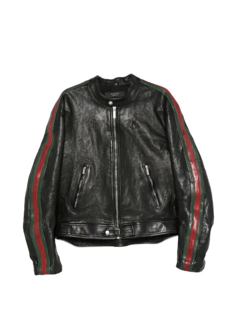 Gucci buffalo leather biker jacket with Web