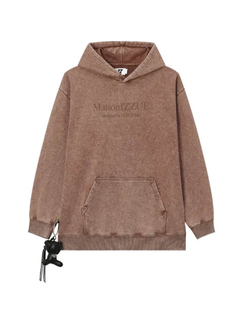 izzue acid-wash logo-embroidered hoodie