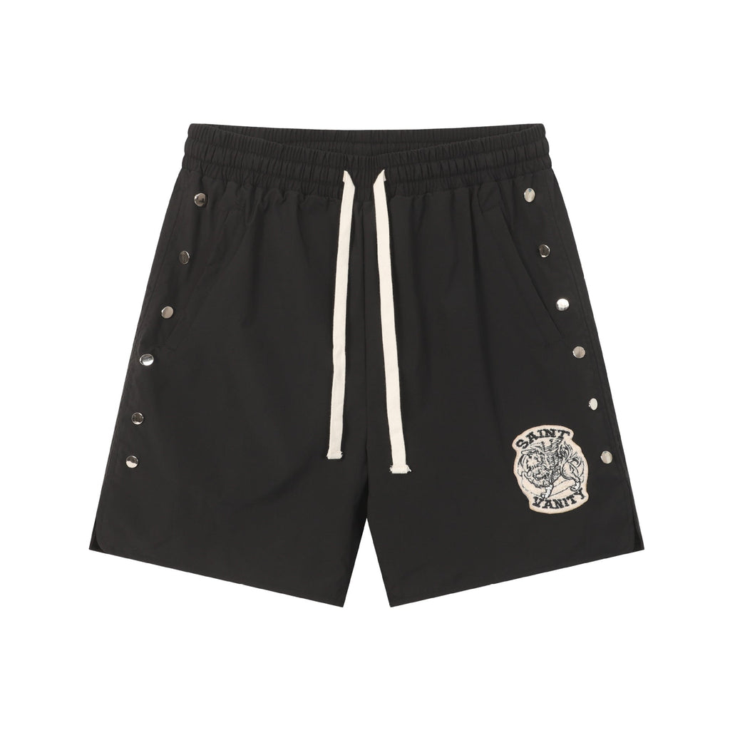 Saint Vanity Nylon Side Snap Patch Logo Drawstring Shorts Streetwear