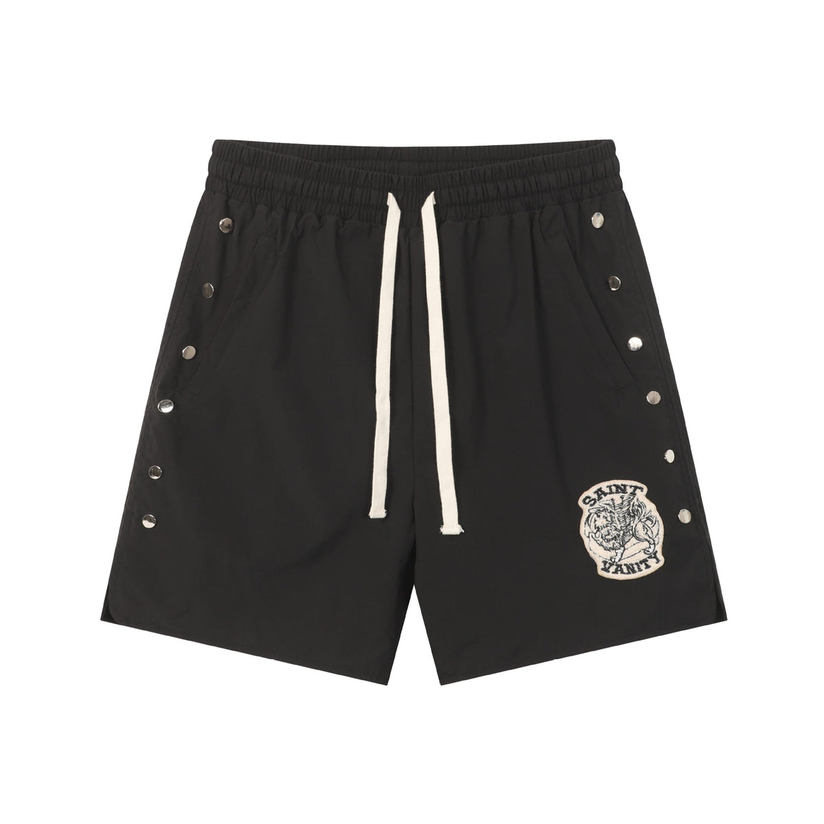 Saint Vanity Nylon Side Snap Patch Logo Drawstring Shorts Streetwear