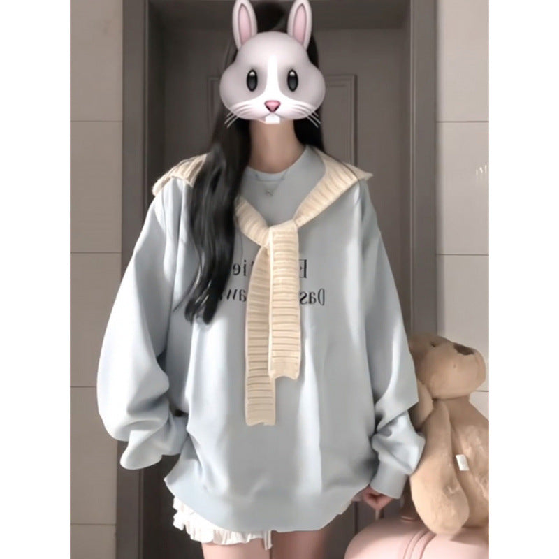 Oversized Letter Crewneck Sweatshirt Lazy Casual Women Top