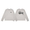 Stussy Light Grey Signature Script Waffle Knit Long Sleeve Tee
