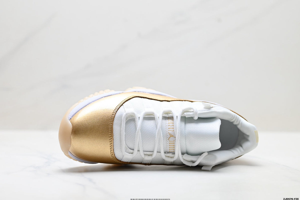 Air Jordan 11 Retro White and Metallic Gold Unisex Sneakers Style 05