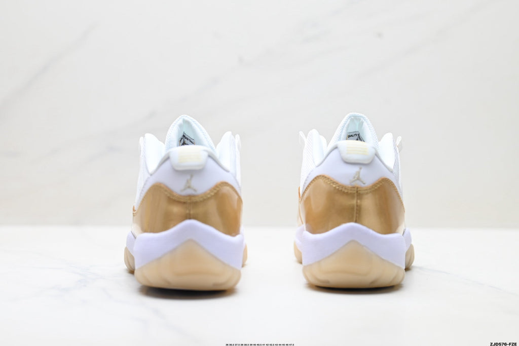 Air Jordan 11 Retro White and Metallic Gold Unisex Sneakers Style 05