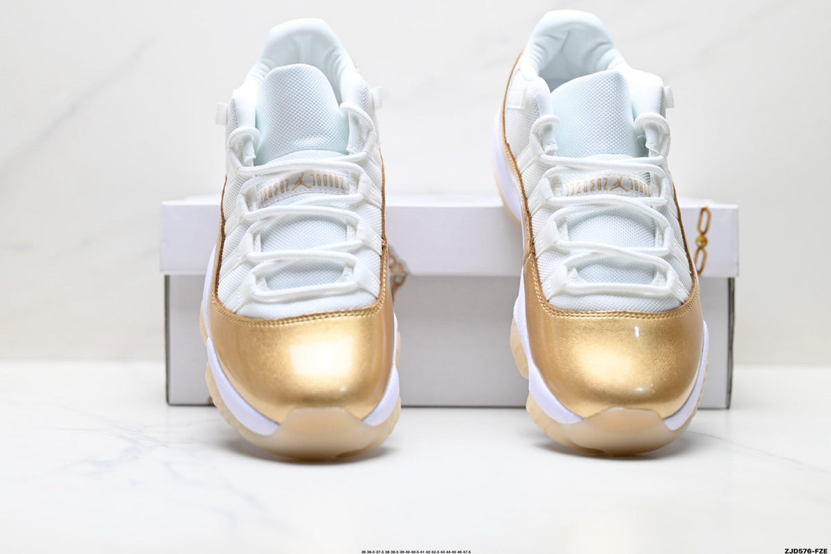Air Jordan 11 Retro White and Metallic Gold Unisex Sneakers Style 05