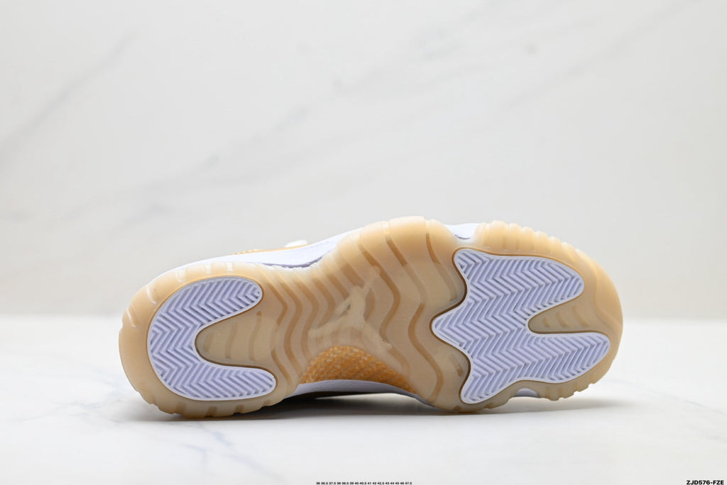 Air Jordan 11 Retro White and Metallic Gold Unisex Sneakers Style 05