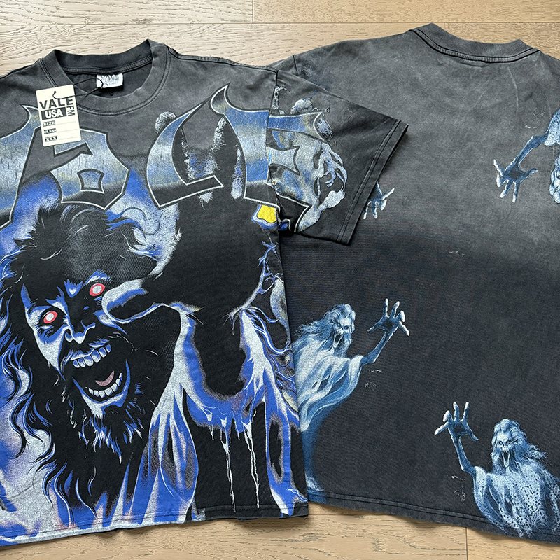 VALE USA Washed Horror Ghost Graphic T-Shirt