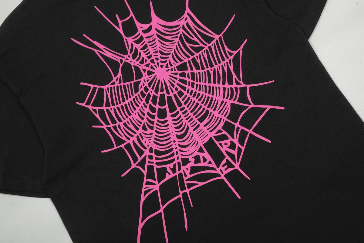 Sp5der Pink Spiderweb Graphic Short-Sleeve T-Shirt