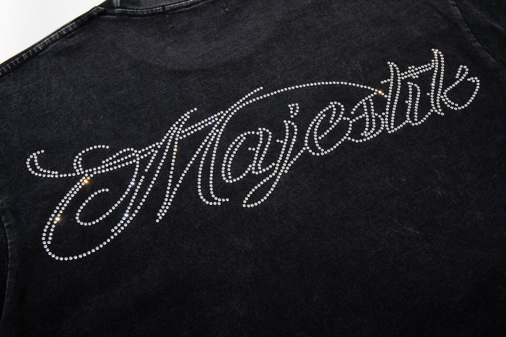 MAJESTIK Washed Black Rhinestone Graphic T-Shirt