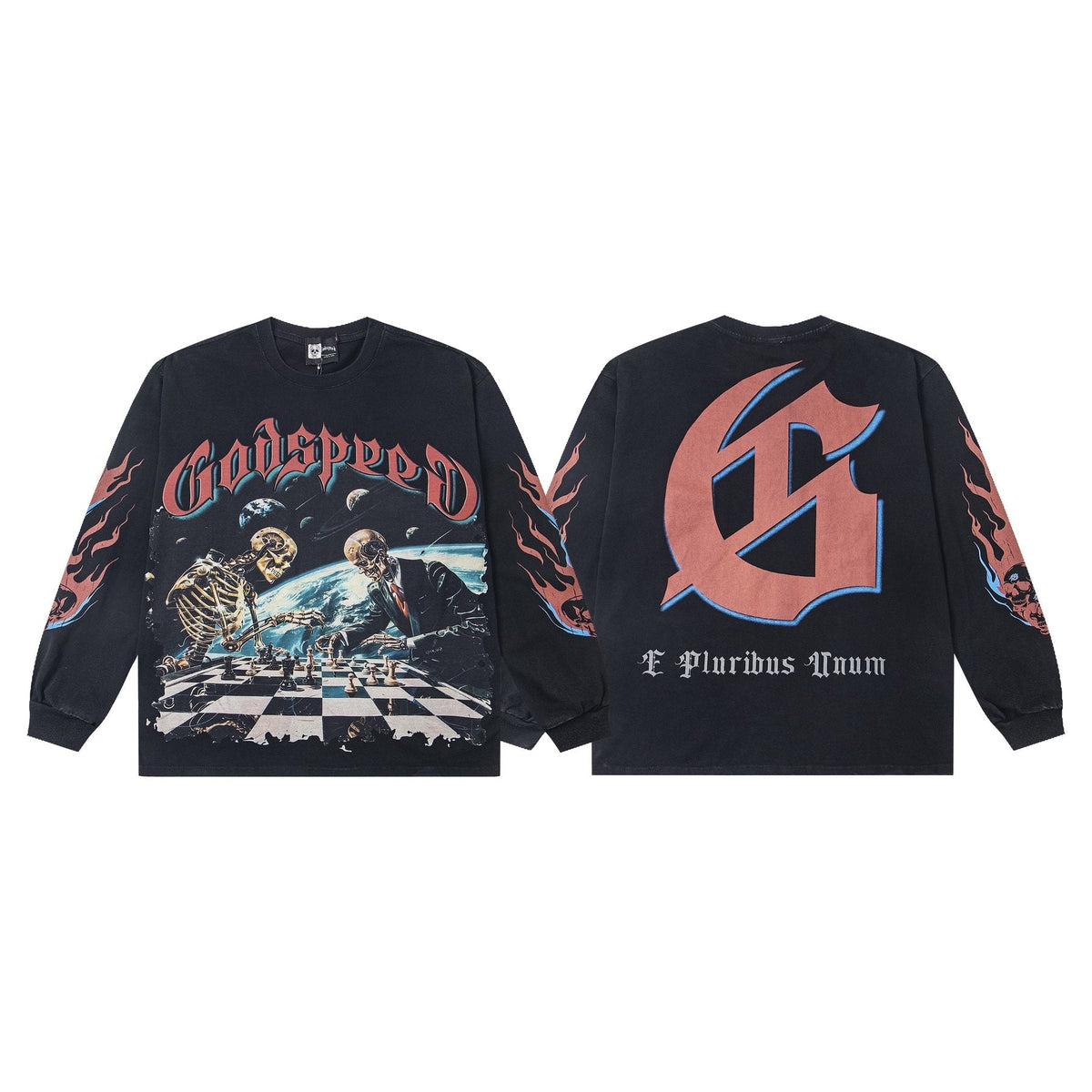 Godspeed Skeleton Chess Graphic Long-Sleeve T-Shirt
