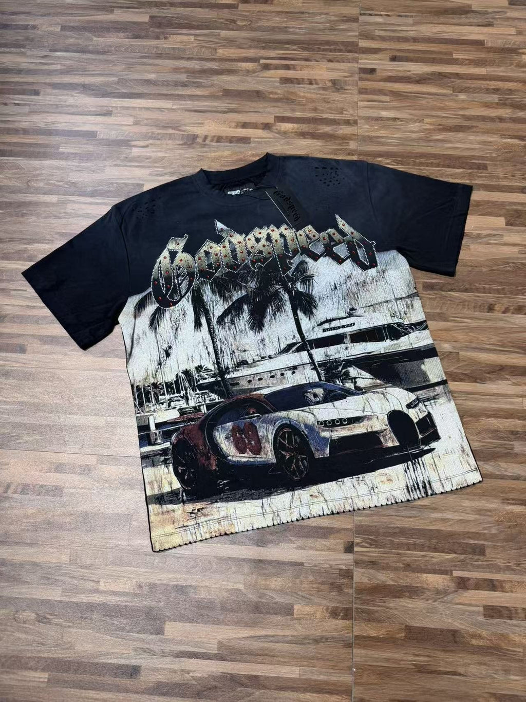 Godspeed Rhinestone Car Graphic T-Shirt