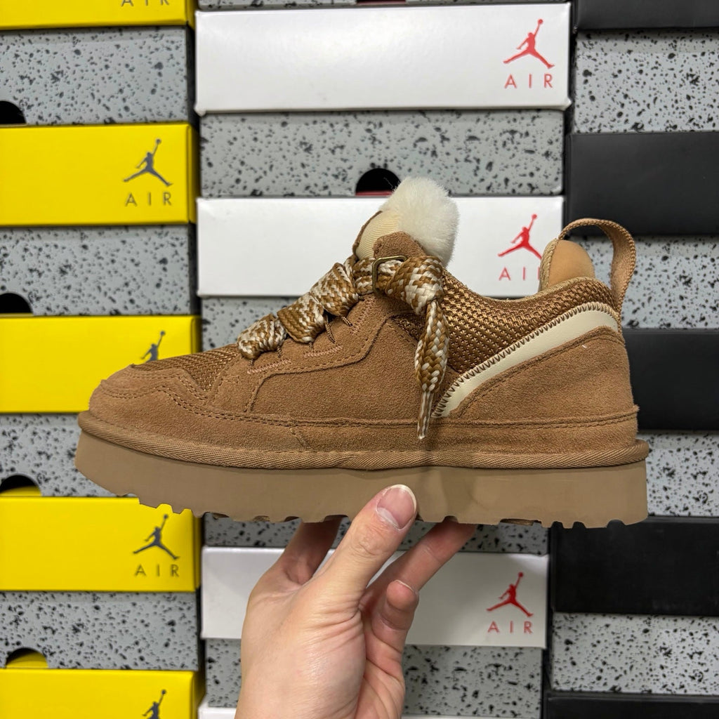 UGG Lowmel Lace-Up Sneaker – Suede & Mesh Low-Top Trainer with UGGplush Lining & Tonal Braided Laces in Chestnut