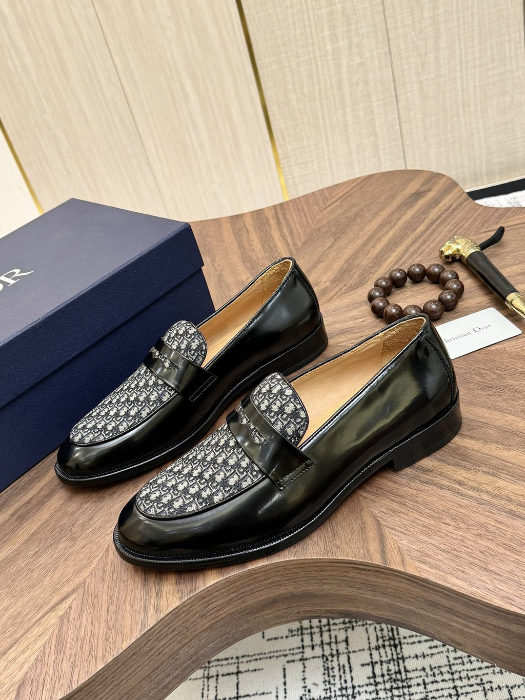 Dior Black & Gray Patterned Loafers