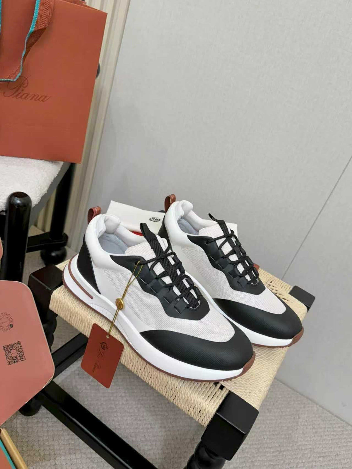 Loro Piana Men's Black and White Sneakers