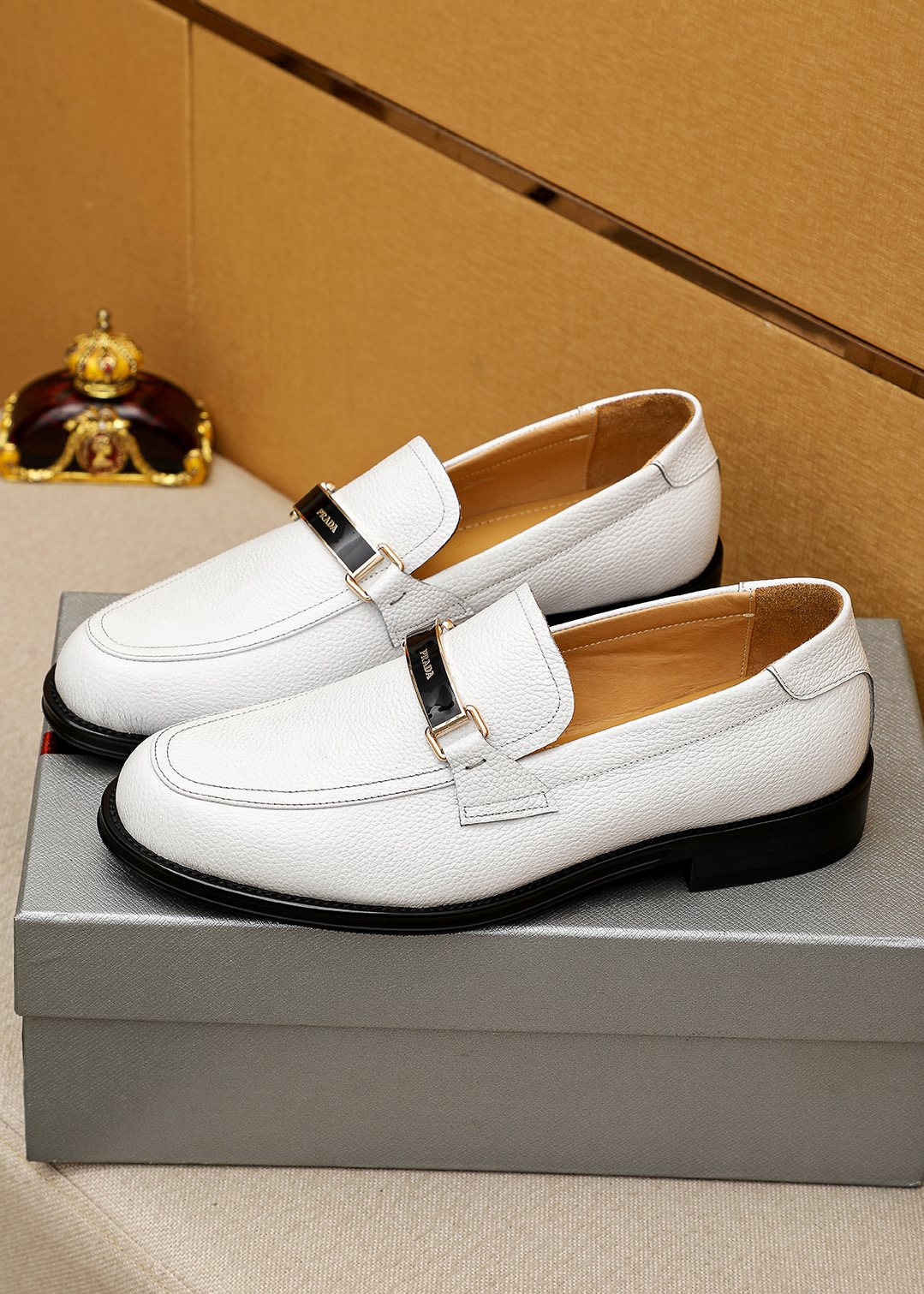Prada White Leather Loafers