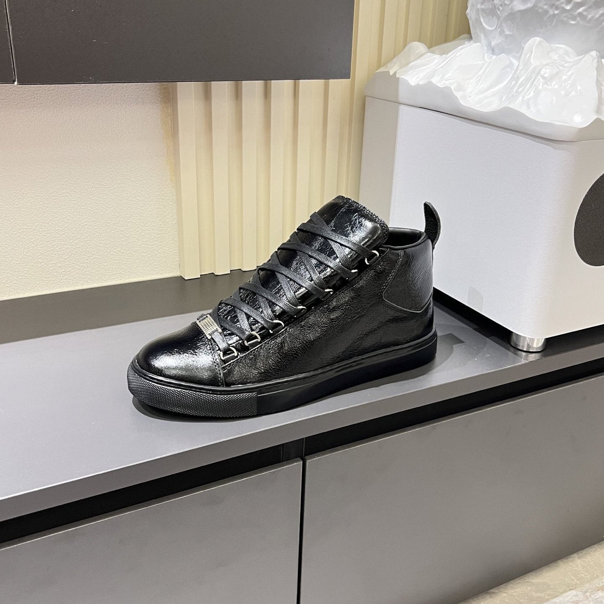 Balenciaga Black Textured High-Top Sneakers