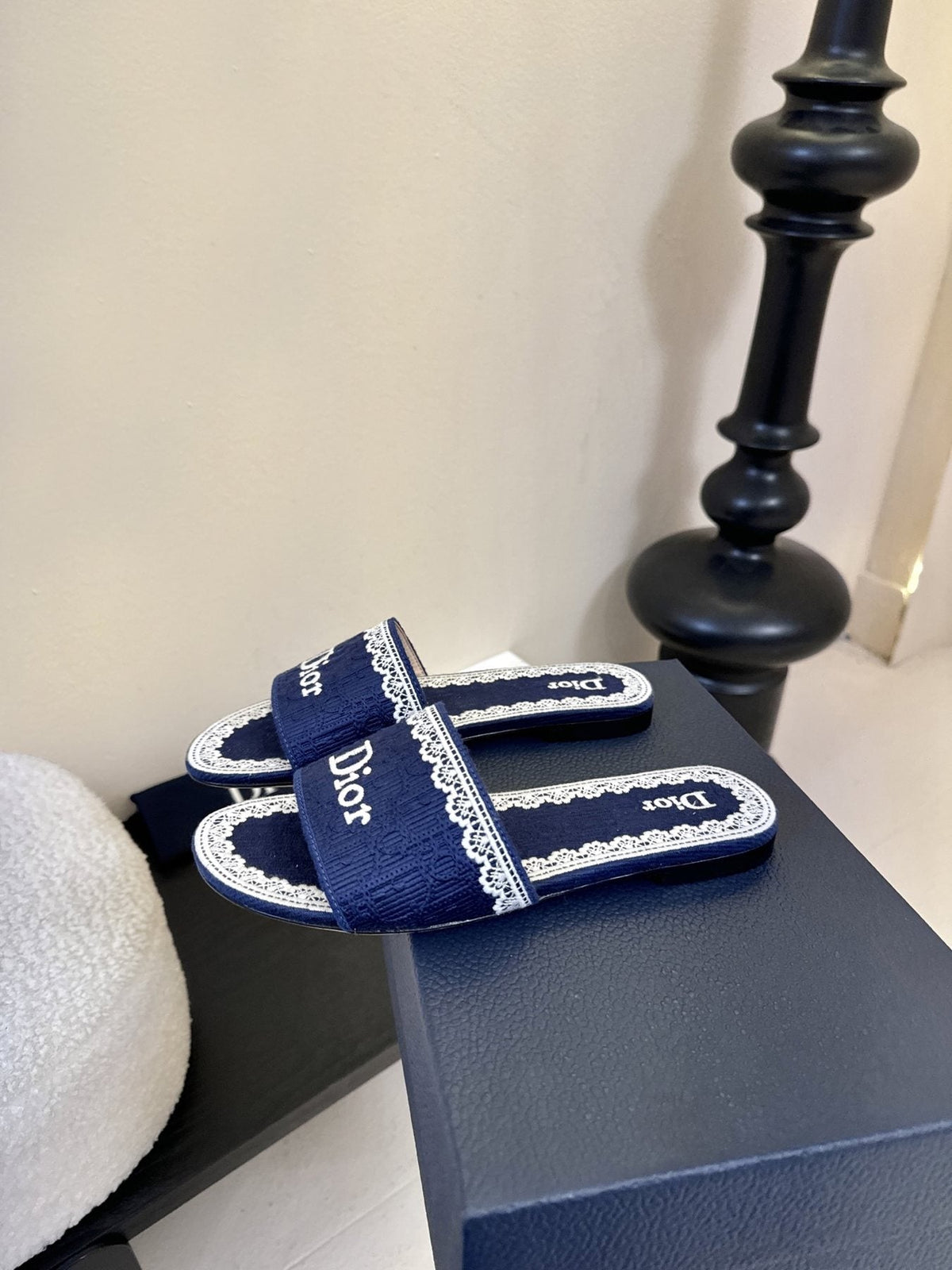 Dior Embroidered Trim Slide Sandals