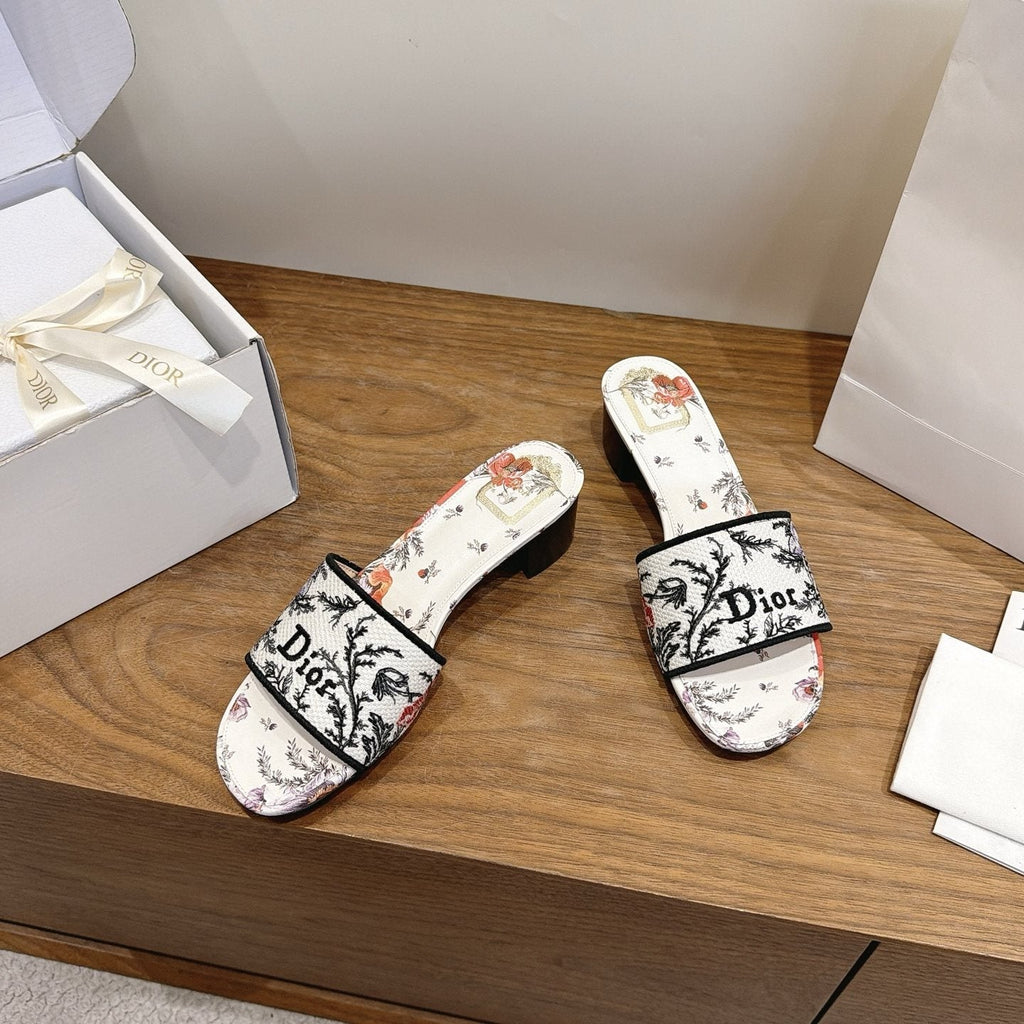 Dior Women's Floral Embroidered Block-Heel Slide Sandals