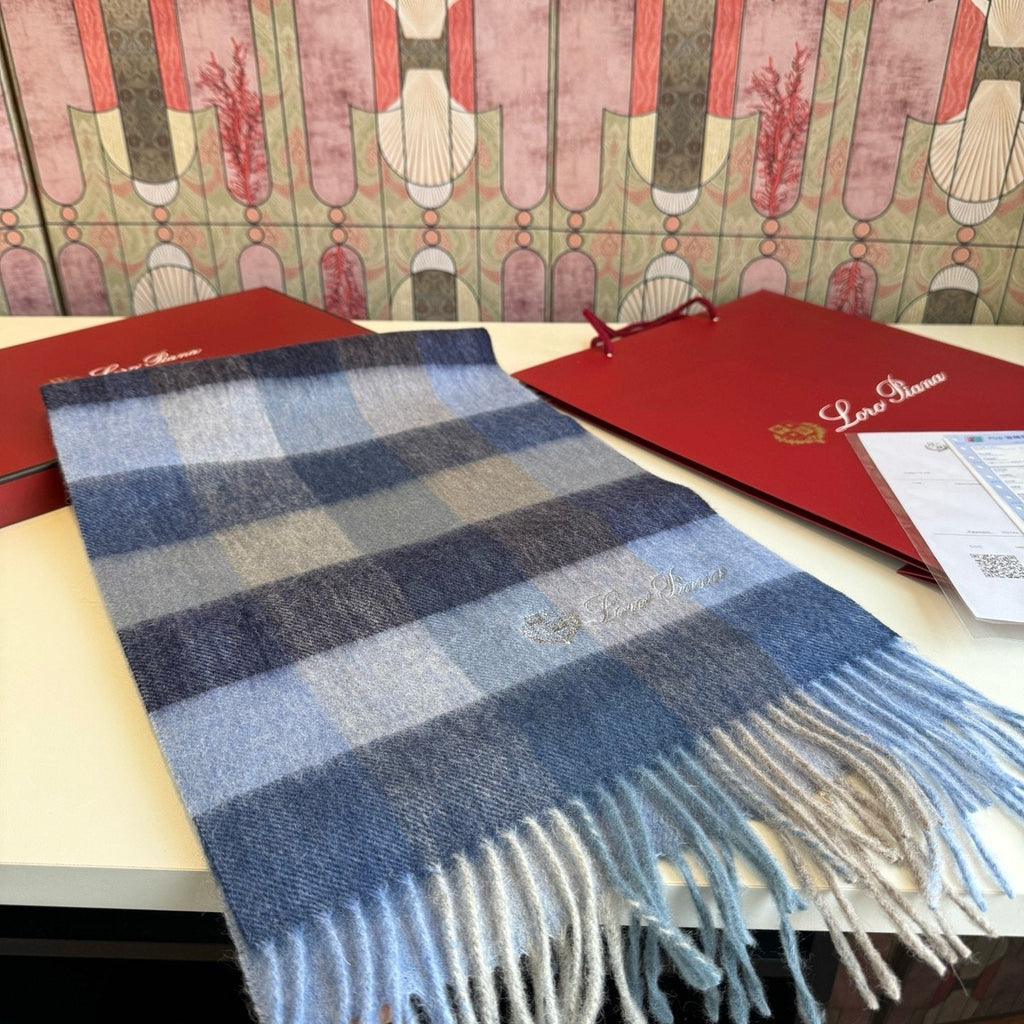 Loro Piana Pink Tan Lavender Plaid Scarf