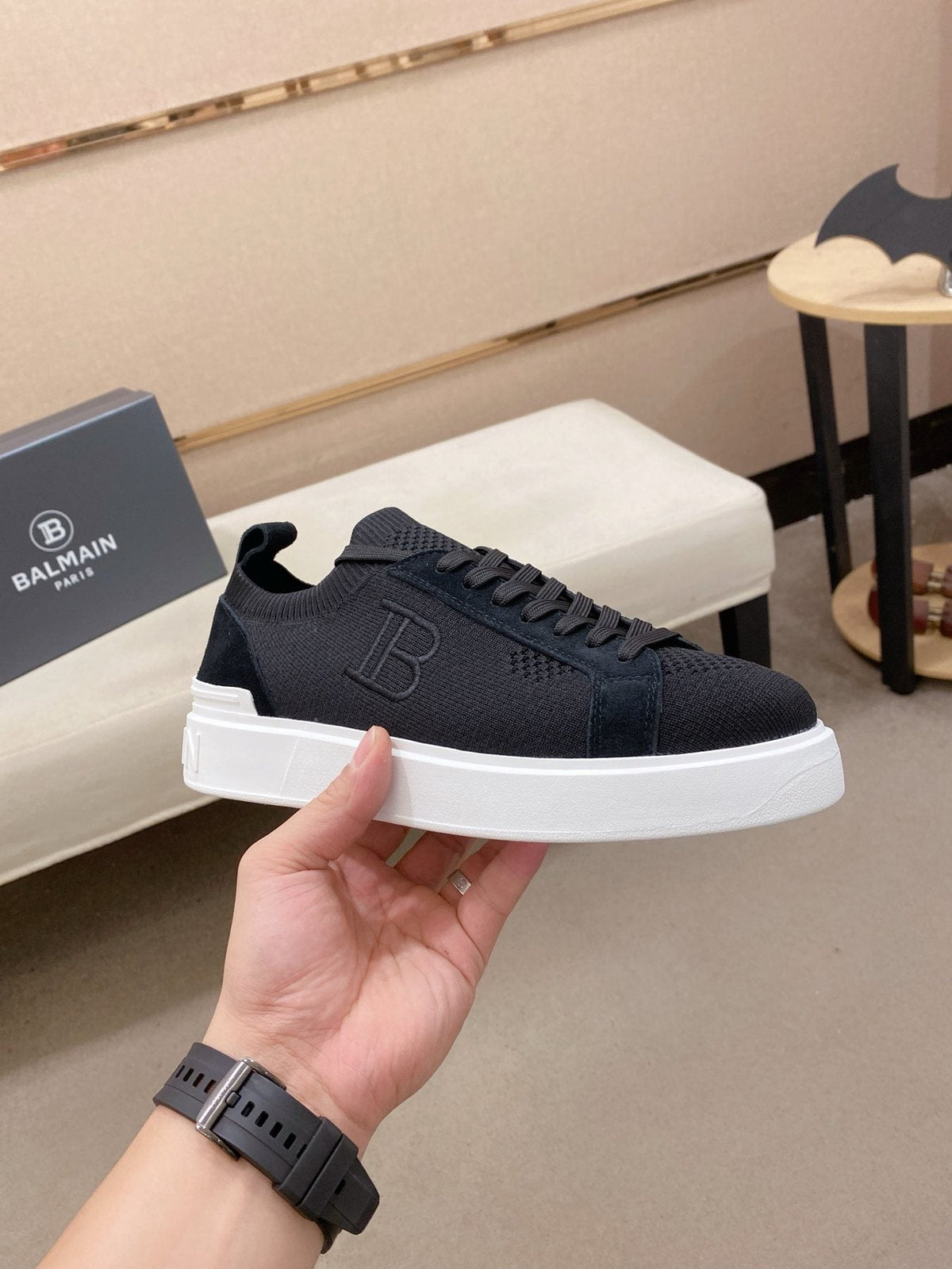 Balmain Men's Knit Low-Top Sneakers - White Sole