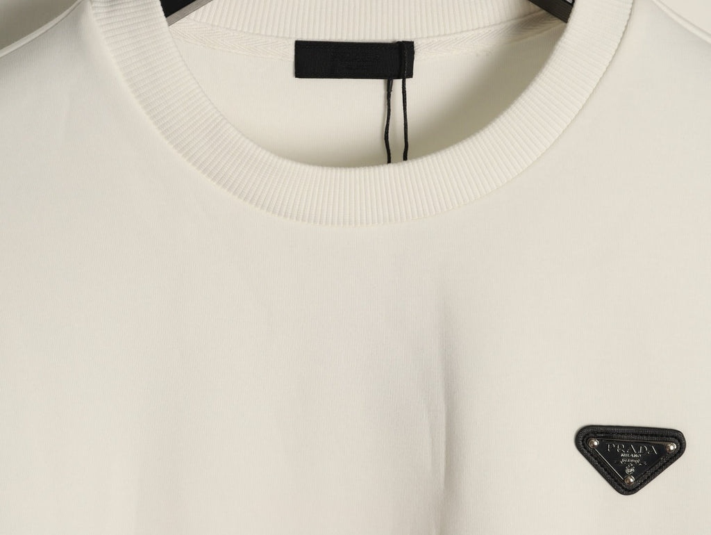 Prada Triangle-Detail Crewneck Sweatshirt with Red Silicone Trim