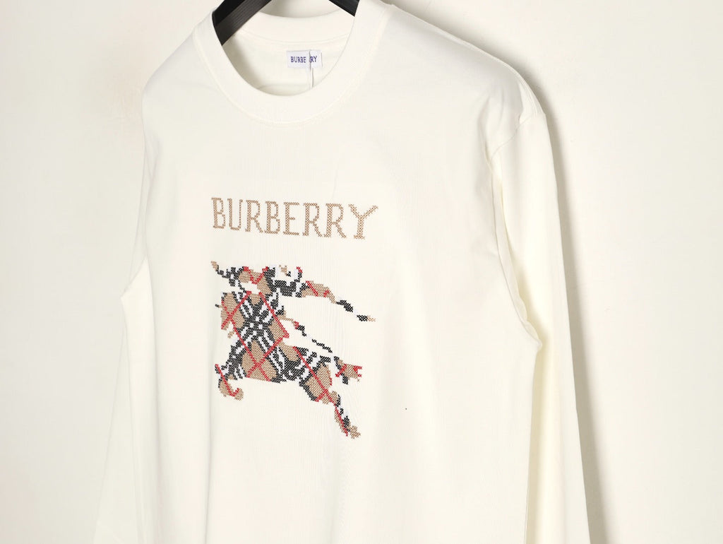 Burberry Check Equestrian Graphic Long-Sleeve Top - Cream